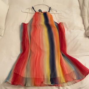 Rainbow pleat mini dress